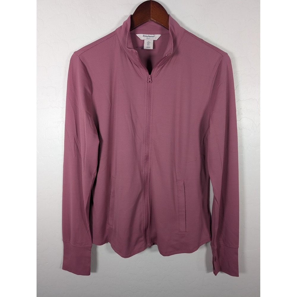 Tommy Bahama Jacket Womens‎ Large Pink Golf Full Zip Track Thumbholes Stretch